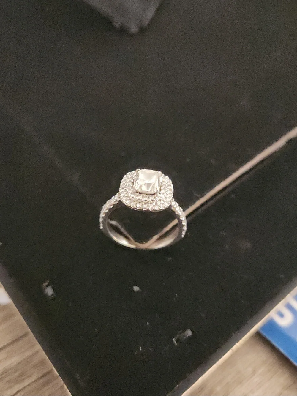 Whit gold double Halo Cushion-Cut Diamond Engagement Ring - White